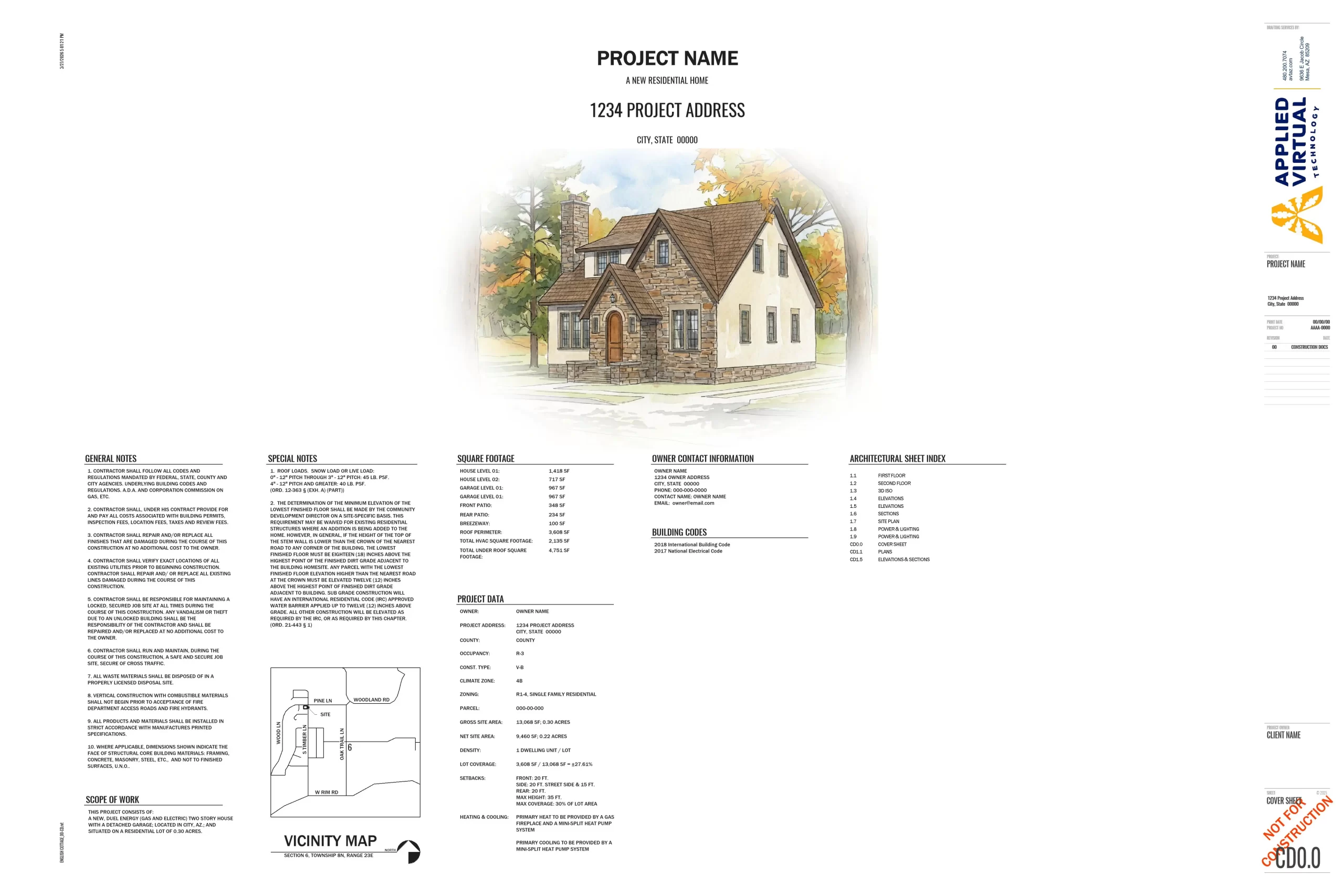 Construction document cover sheet for building construction drawings