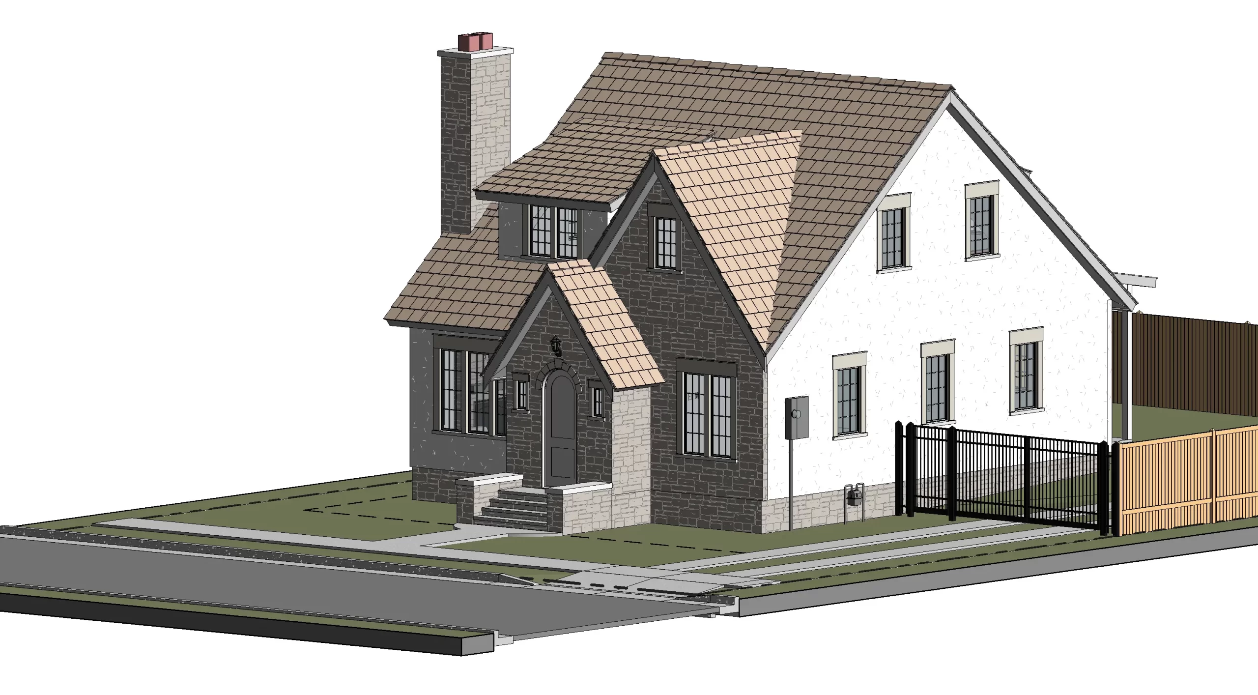 3D custom home model showcasing exterior finishes and materials