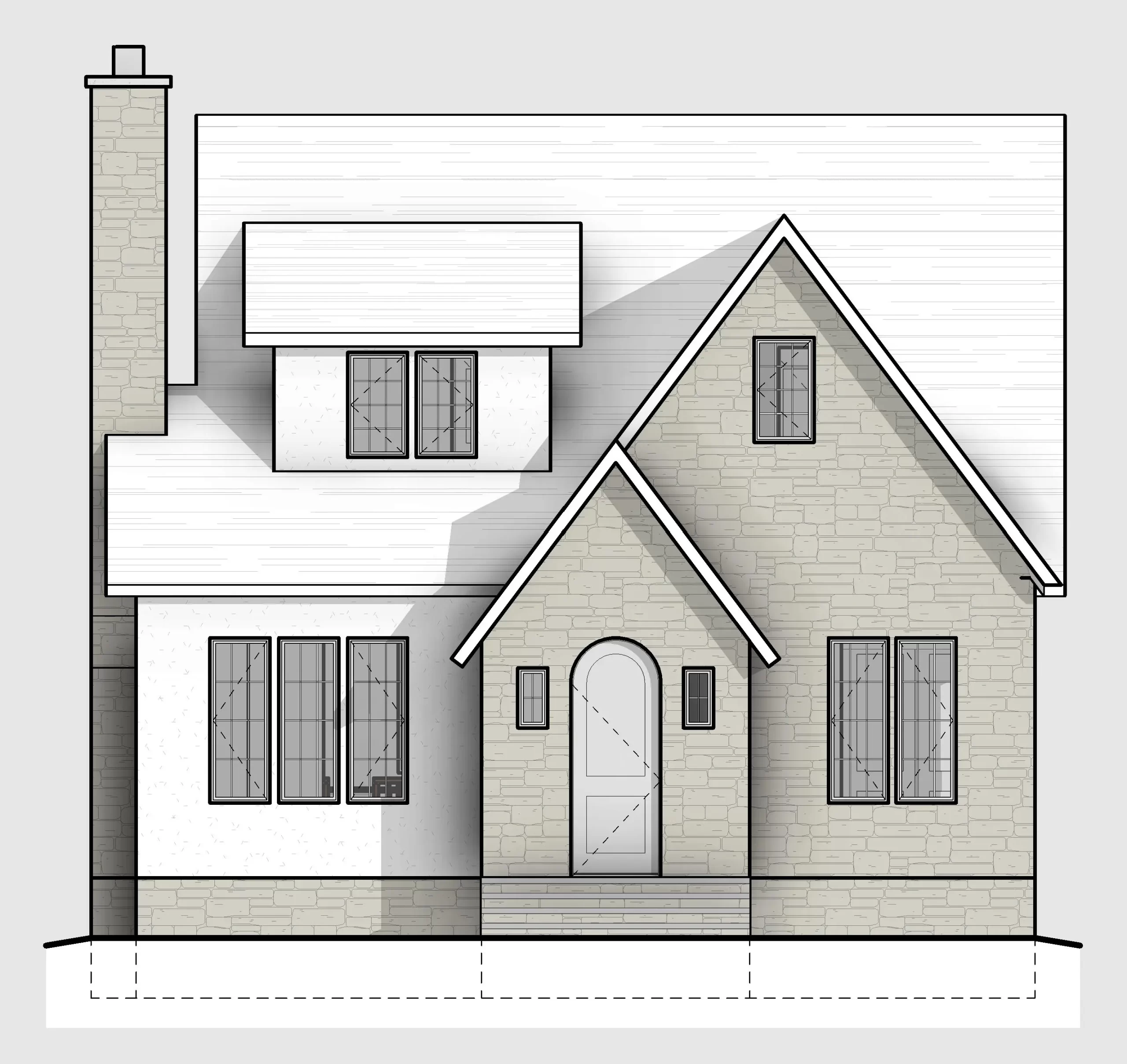 Custom house elevation showing schematic exterior proportions